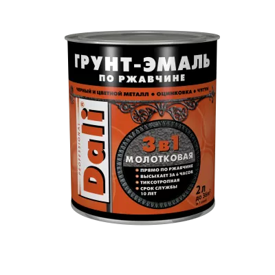 Грунт-эмаль по ржавчине 3 в 1 молотковая, алкидная, черная, 2 л, Dali