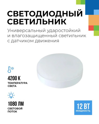 FL-LED SOLO-Ellipse C+S 12W 4200K овальный IP65  1200Лм 12Вт 165*80*50мм (светильник с СВЧ+ФР дат.)